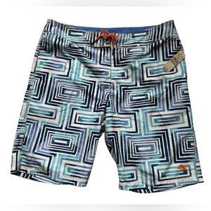Tommy Bahama Relax Board Shorts Men’s 38 Waikiki Amaze Me Blue Geometric New